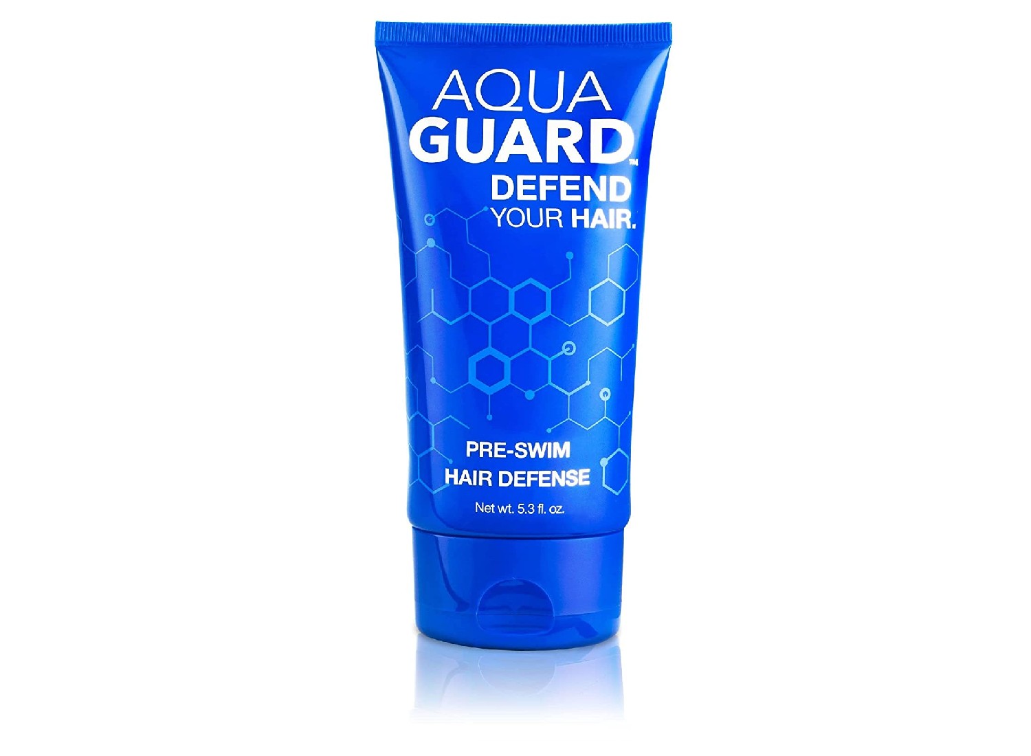 A blue bottle of Aqua Guard.