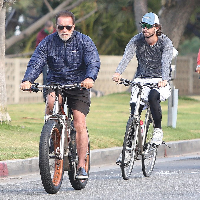 Arnold Schwarzenegger & Patrick Go For A Bike Ride In Los Angeles