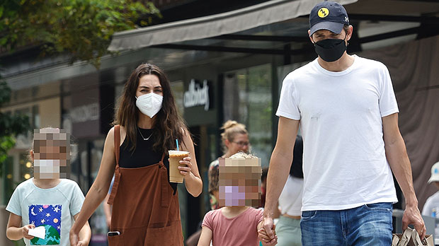 Ashton Kutcher and Mila Kunis shop for groceries with their kids Wyatt, 7, and Dimitri, 5: pics