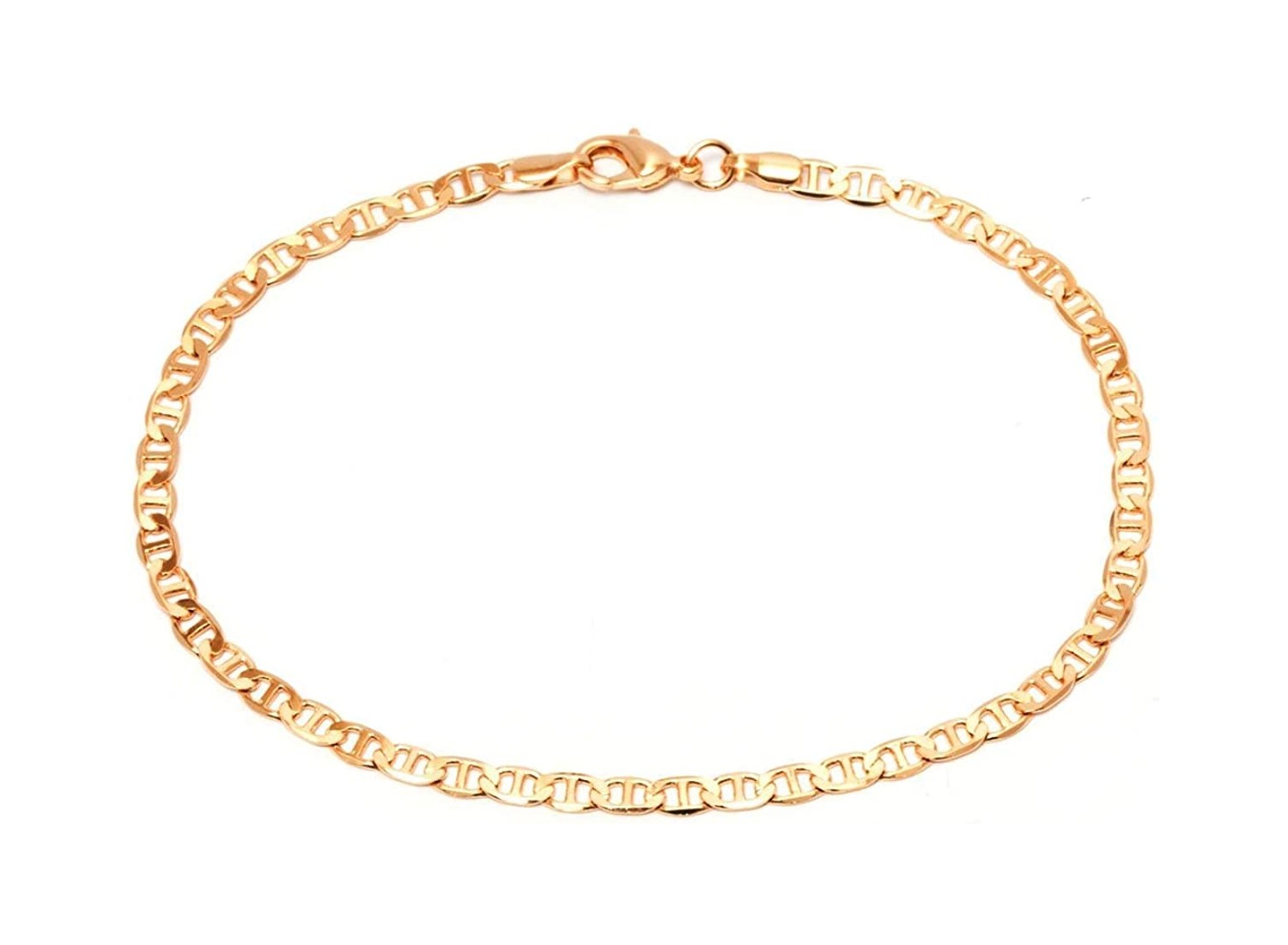 A thin, golden ankle bracelet.
