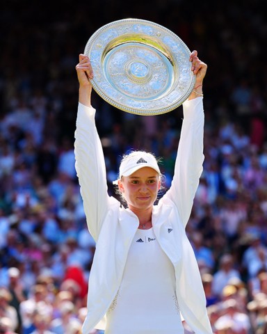 Elena Rybakina holds aloft the Rosewater Dish after victory in Ladies' Singles Final
Wimbledon Tennis Championships, Day 13, The All England Lawn Tennis and Croquet Club, London, UK - 09 Jul 2022