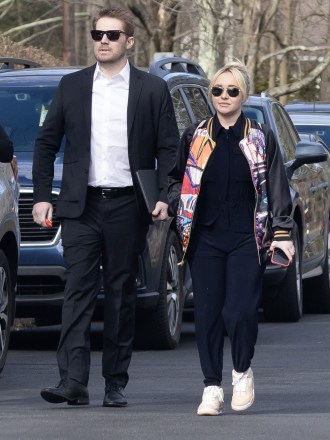 Hayden Panettiere arrives at her younger brother Jansen's celebration of life event in their hometown of Palisades, New York, with her on/off boyfriend Brian Hickerson. The grieving actress wore a colorful bomber jacket and black pants as she attended the memorial at the scenic Palisades Presbyterian Church alongside her mother Lesley Vogel and father Alan ‘Skip’ Panettiere, on Wednesday morning. Jansen’s girlfriend Cat Michie, who has posted a heartfelt tribute to him on social media, was also seen at the venue. ‘Scream, 6’ star Hayden, 33, was expected to speak at the event, which was being held in remembrance of the 28-year-old former child actor, who died last month due to an enlarged heart. A friend of the former actor told officials he'd checked on Jansen at home after he'd failed to show up for a business meeting. Upon arrival, he was found sitting upright in a chair unresponsive. Jansen's dad, Skip, had spoken to his son on the phone just the night before, and thought he "sounded okay." On Wednesday, friends and family came together at the small church which is just a few miles away from Jansen's apartment in Nyack where he was found dead. 08 Mar 2023 Pictured: Brian Hickerson, Hayden Panettiere. Photo credit: MEGA TheMegaAgency.com +1 888 505 6342 (Mega Agency TagID: MEGA953084_001.jpg) [Photo via Mega Agency]