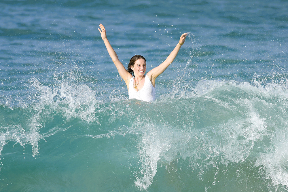 Maya Hawke s White One Piece Swimsuit Swimming In St Barths