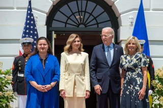 US First Lady Jill Biden and US President Joe Biden welcome the First Lady of Ukraine Olena Zelenska (2-L) and Ukrainian Ambassador to the US Oksana Markarova (L) to the White House in Washington, DC, USA, 19 July 2022.
First Lady of Ukraine to White House, Washington, USA - 19 Jul 2022