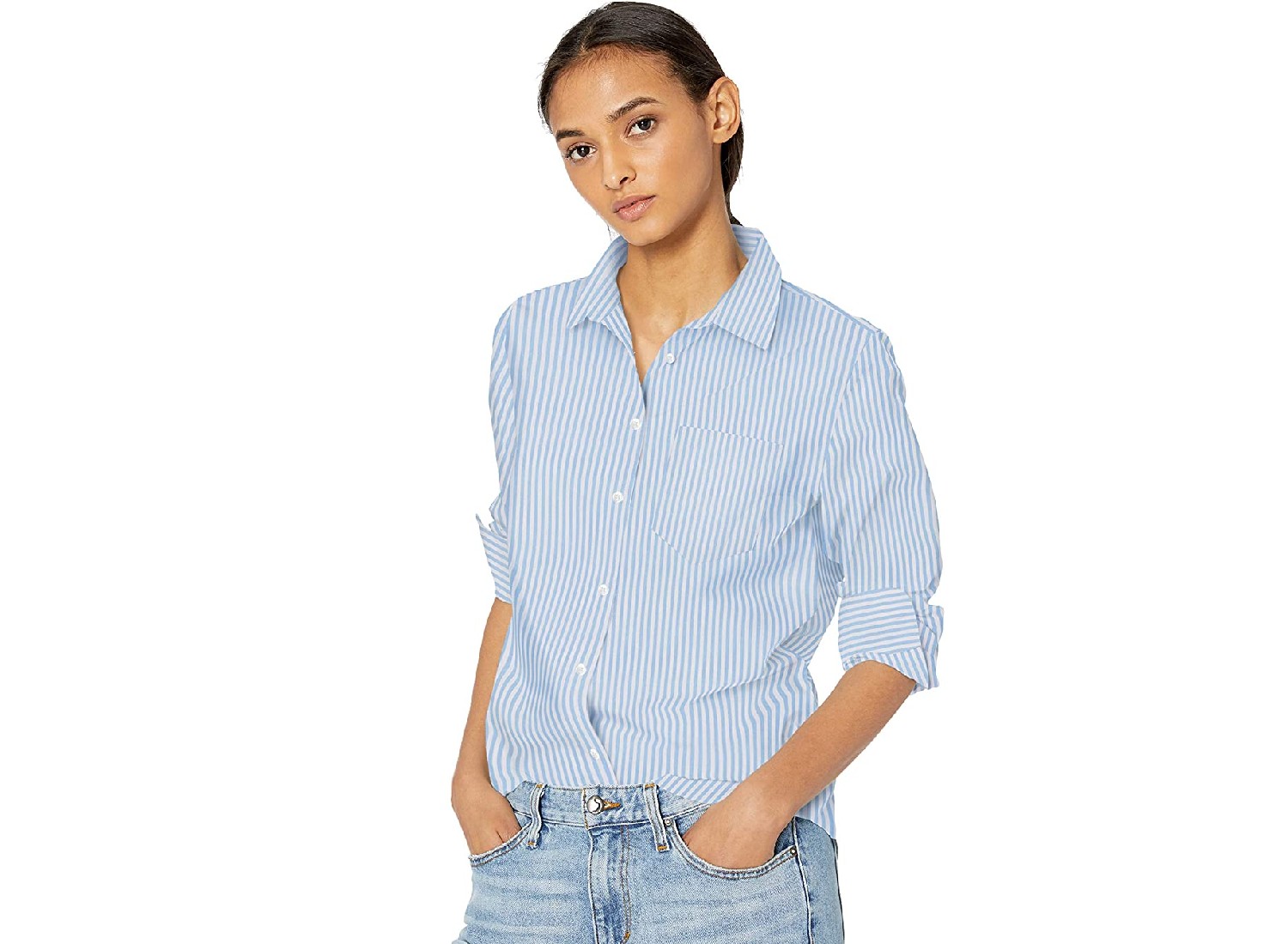A blue and white striped shirt.