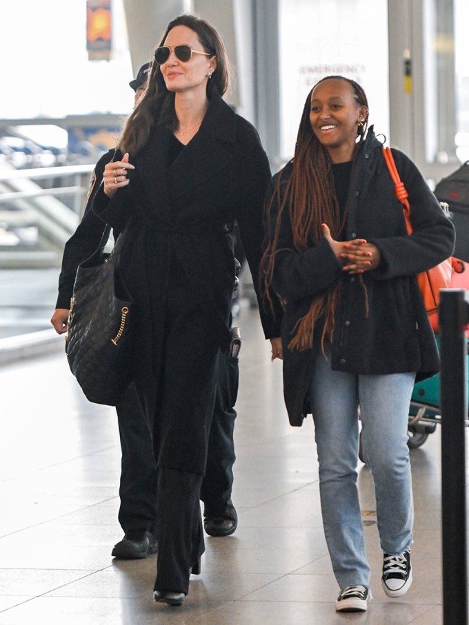Angelina Jolie and Zahara are all smiles while arriving at JFK Airport ahead of a departing flight