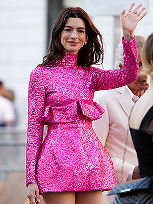 Anne Hathaway Looks Divine in Sparkling Hot Pink Minidress