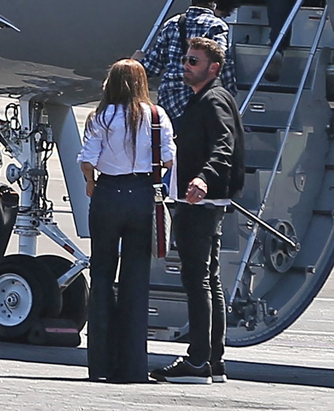 Ben Affleck and Jennifer Lopez are seen boarding a private jet in Los Angeles