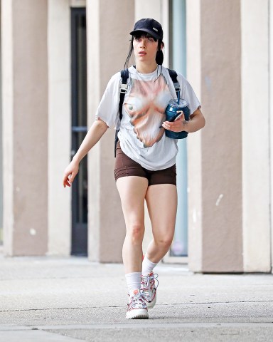 Los Angeles, CA  - *EXCLUSIVE*  - Singer Billie Eilish is out in Los Angeles with a big smile on her face as we catch her leaving the gym one week after her parent's home is doxxed by a crime app. Billie wears a quirky boob print top and brown workout shorts as she walks back to her car with a friend.

Pictured: Billie Eilish

BACKGRID USA 13 JANUARY 2023 

USA: +1 310 798 9111 / usasales@backgrid.com

UK: +44 208 344 2007 / uksales@backgrid.com

*UK Clients - Pictures Containing Children
Please Pixelate Face Prior To Publication*