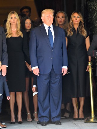 Donald Trump Melania Trump Ivanka Trump and Husband Jared Kushner Eric Trump and Donald Trump Jr saying the last good bye to Ivana Trump at Frank Campbell Funeral home in New York CityPictured: Donald Trump,Melania Trump,Ivanka Trump Eric TrumpRef: SPL5327612 200722 NON-EXCLUSIVEPicture by: Elder Ordonez / SplashNews.comSplash News and PicturesUSA: +1 310-525-5808London: +44 (0)20 8126 1009Berlin: +49 175 3764 166photodesk@splashnews.comWorld Rights, No Poland Rights, No Portugal Rights, No Russia Rights