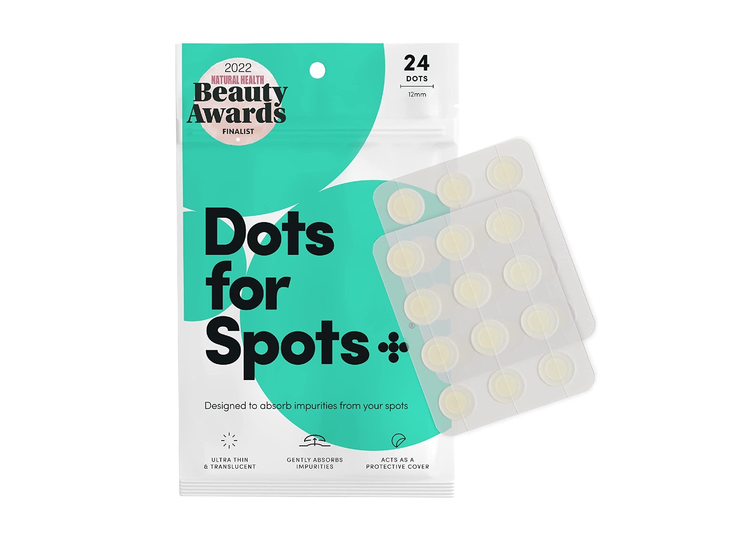 Wadah penambal jerawat Dots for Spots dengan latar belakang putih.
