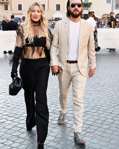 US actress Kate Hudson (L), and musician Danny Fujikawa, arrive prior to the Haute Couture Fall/Winter 2022/23 collection preview by Italian label Valentino on Spanish Steps, downtown Rome, Italy, 08 July 2022.
Haute Couture Fall/Winter collection by Italian label Valentino, Rome, Italy - 08 Jul 2022
