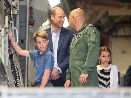 The Prince and Princess of Wales, Prince George, Princess Charlotte and Prince Louis visit the Air Tattoo at RAF Fairford, in Fairford, Gloucestershire, UK, on the 14th July 2023. 14 Jul 2023 Pictured: The Prince and Princess of Wales, Prince George, Princess Charlotte and Prince Louis visit the Air Tattoo at RAF Fairford, in Fairford, Gloucestershire, UK, on the 14th July 2023. Photo credit: James Whatling / MEGA TheMegaAgency.com +1 888 505 6342 (Mega Agency TagID: MEGA1007287_051.jpg) [Photo via Mega Agency]