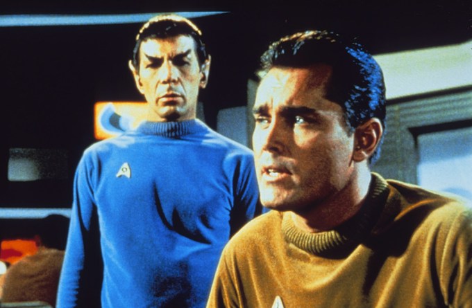 Leonard Nimoy and Jeffrey Hunter in a dramatic-filled scene