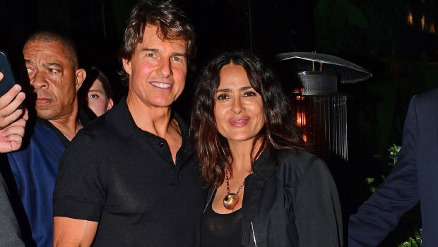 Salma Hayek Wears Sheer Top for Dinner with Tom Cruise and Husband François-Henri Pinault