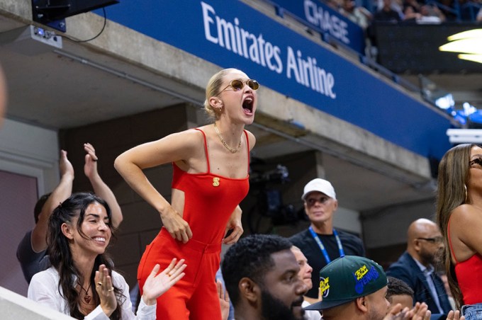 GiGi Hadid in the Emirates Suite of the US Open