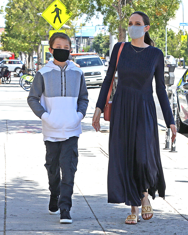 Angelina Jolie in Aquatalia Boots in Los Angeles with Knox Jolie