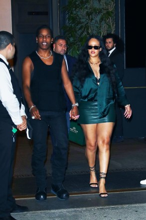 New York, NY - *EXCLUSIVE* - Rihanna and soon-to-be Rocky were spotted leaving a late date night at the Ned Hotel where they spent a few hours in a private suite.  When asked how her new baby was she smiled but remained silent.  Picture: Rihanna, ASAP RockyBackgrid USA 25 August 2022 Byline MUST READ: BlazenPhotos / BackgridUSA: +1 310 798 9111 /usasales@backgrid.comUK: +44 208 344 2007 / uksales@backgrid.com *UK CUSTOMERS -PLEASE WRITE BEFORE PUBLICATION Pictures with pixelated face*