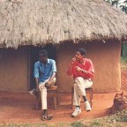 Undated collect photo of Barack Obama smoking in front his family's hut in Kenya, Africa