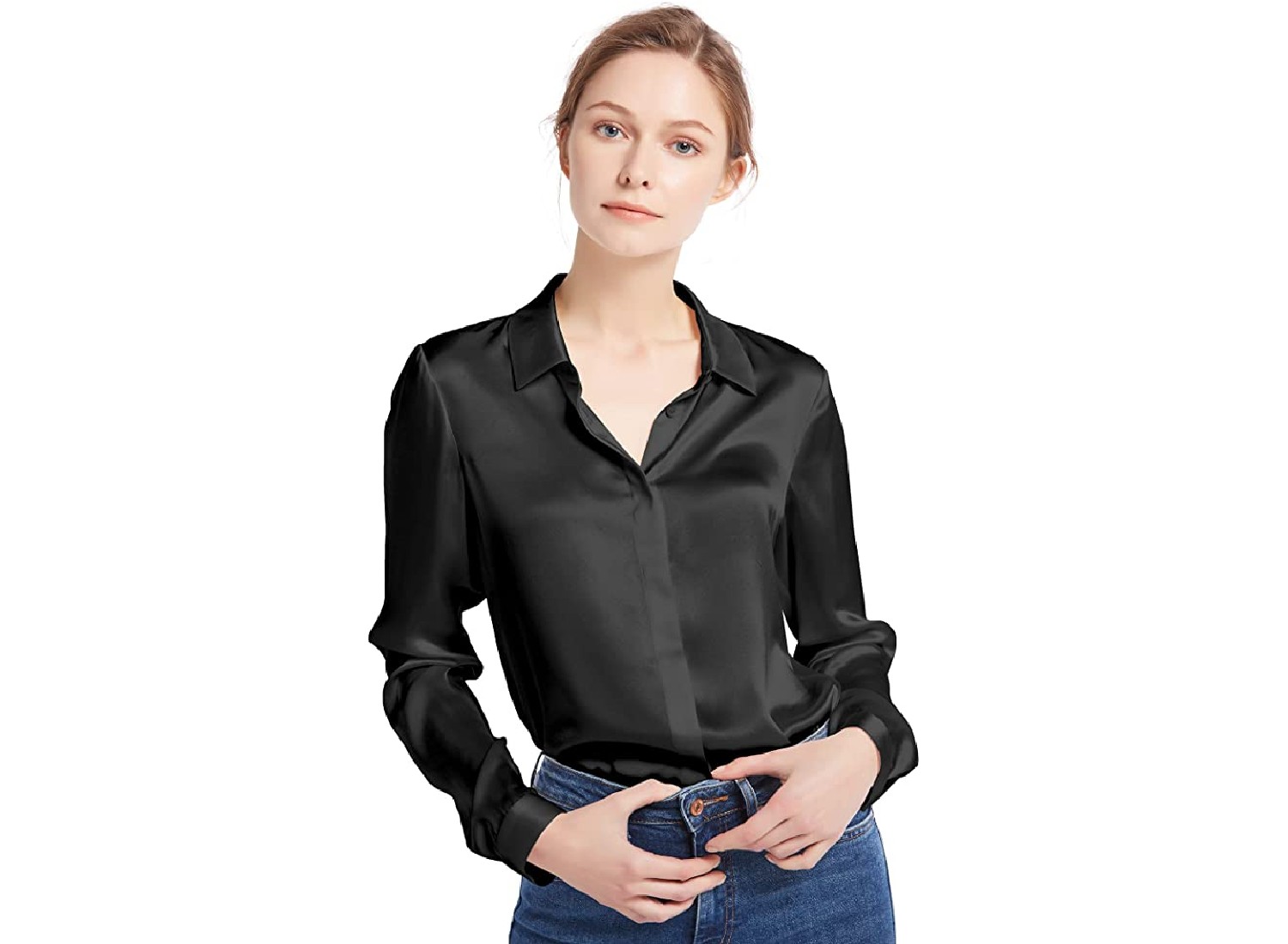 A black, sleek blouse.