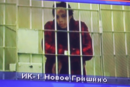 A screen shows two-time Olympic gold medalist and WNBA player Brittney Griner during a hearing of her appeal on vedict at the Moscow Regional Court in Krasnogorsk outside Moscow, Russia, 25 October 2022. Griner, a World Champion player of the WNBA's Phoenix Mercury team was arrested in February 2022 at Moscow's Sheremetyevo Airport after some hash oil was detected and found in her luggage. In August Griner was found guilty on charges of drug smuggling and was sentenced to nine years in prison.
Court hears appeal from Brittney Griner, Krasnogorsk, Russian Federation - 25 Oct 2022