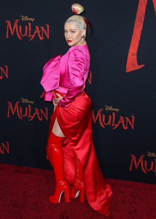 Singer Christina Aguilera wears a Galia Lahav dress 'Mulan' film premiere, Arrivals, Los Angeles, USA - March 09, 2020
