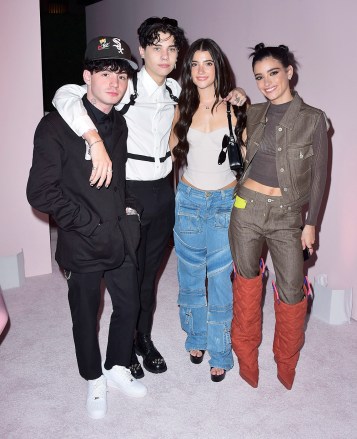 EXCLUSIVE: Sisters Charlie and Dixie Damelio along with Landon Barker attended Kylie Jenners 'Kylie Cosmetics' launch at 'Ulta Beauty' in West wood, CA. 24 Aug 2022 Pictured: Charlie Damelio and Dixie Damelio, Landon Barker. Photo credit: TheRealSPW / MEGA TheMegaAgency.com +1 888 505 6342 (Mega Agency TagID: MEGA889160_010.jpg) [Photo via Mega Agency]
