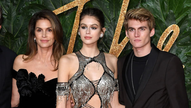 Cindy Crawford poses with her daughter, kaia Gerber, and son, Presley Gerber