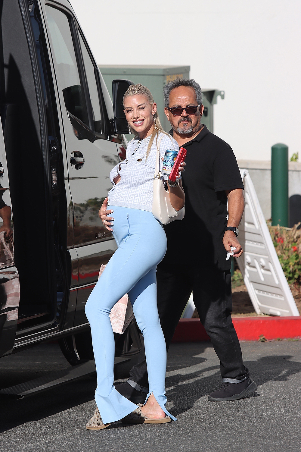 West Hollywood, CA - Pregnant Heather Rae El Moussa shows off her baby bump while filming Selling Sunset in West Hollywood. Pictured: Heather Rae El Moussa BACKGRID USA 26 AUG 2022 BYLINE MUST READ: BACKGRID USA: +1 310 798 9111 / usasales@backgrid.com UK: +44 208 344 2007 / uksales@backgrid.com *UK Customers - Images containing children, please pixelate face before the post*