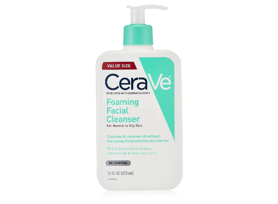 A bottle of CeraVe face wash.