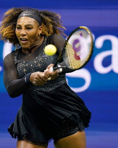 Serena Williams, of the United States, returns a shot to Danka Kovinic, of Montenegro, during the first round of the US Open tennis championships, in New York
US Open Tennis, New York, United States - 29 Aug 2022
