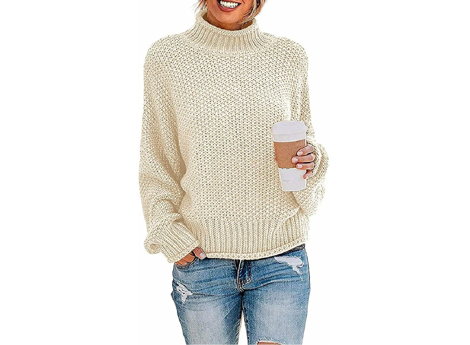 A cream colored sweater.