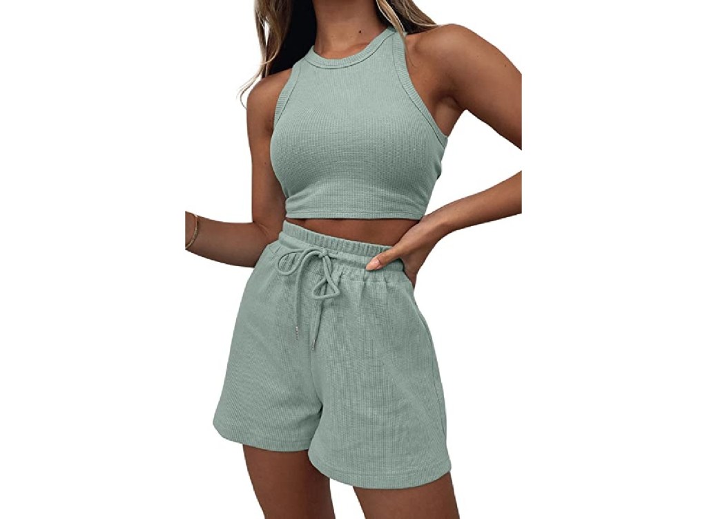 A greenish gray set of loungewear.