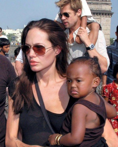 Angelina Jolie with Daughter Zahara and Brad Pitt with Maddox. Angelina Jolie has been in India for the past few weeks working as a UNHCR Goodwill Ambassador and filming her new film 'A Mighty Heart', a film based on slain American journalist Daniel Pearl.
Brad Pitt and Angelina Jolie, Mumbai, India - 12 Nov 2006