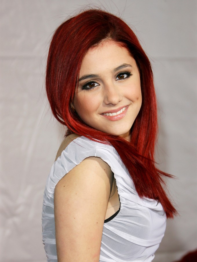 Ariana Grande with freshly cut red hair