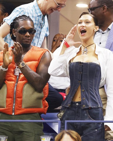 Bella Hadid and American Rapper Offset watch Serena Willams play Danka Kovinic of Montenegro in Arthur Ashe Stadium in the first round at the 2022 US Open Tennis Championships at the USTA Billie Jean King National Tennis Center on Monday, August 29, 2022 in New York City. Serena announced earlier this month she will be stepping away from tennis to focus on growing her family and other pursuits.
Us Open Tennis, Flushing Meadow, New York, United Stated - 29 Aug 2022