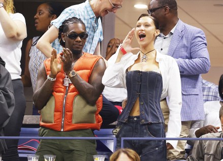 Bella Hadid and American Rapper Offset watch Serena Willams play Danka Kovinic of Montenegro in Arthur Ashe Stadium in the first round at the 2022 US Open Tennis Championships at the USTA Billie Jean King National Tennis Center on Monday, August 29, 2022 in New York City. Serena announced earlier this month she will be stepping away from tennis to focus on growing her family and other pursuits.
Us Open Tennis, Flushing Meadow, New York, United Stated - 29 Aug 2022