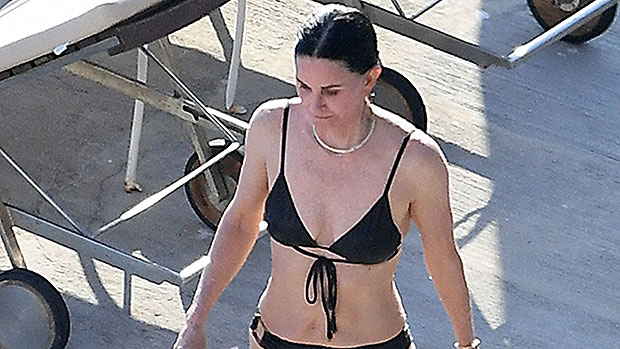 Courteney Cox stunned as she emerged from the Mediterranean Sea after a dip...