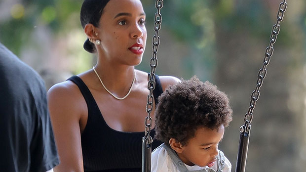 Kelly Rowland pushes her son Noah, 1, on swings during a trip to the park: photos