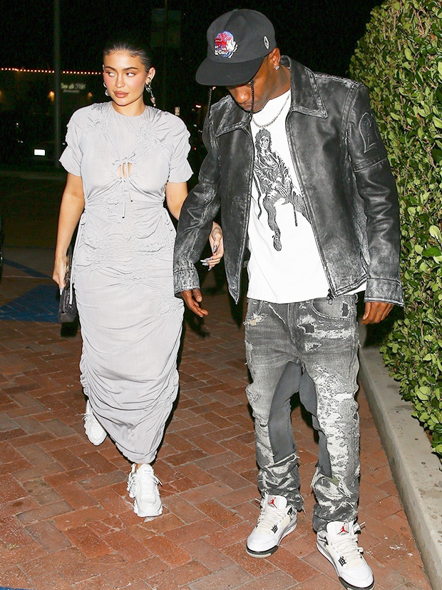 kylie jenner wears a grey dress with sneakers during a date night with  travis scott at lucky's in malibu, california-150822_9