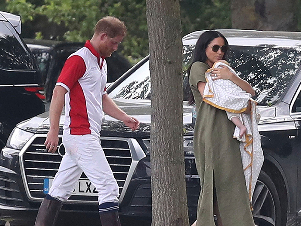British Prince Harry and Meghan, Meghan Duchess of Sussex walk with their son Archie, at Royal Charity Polo Day at Billingbear Polo Club, Wokingham, England Royals, Wokingham, United Kingdom - July 10, 2019