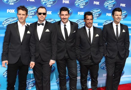 Joey McIntyre, from left, Donnie Wahlberg, Jonathan Knight, Danny Wood and Jordan Knight, of NKOTB, arrive at the American Idol XIV finale at the Dolby Theatre, in Los Angeles
American Idol XIV Finale - Arrivals, Los Angeles, USA - 13 May 2015