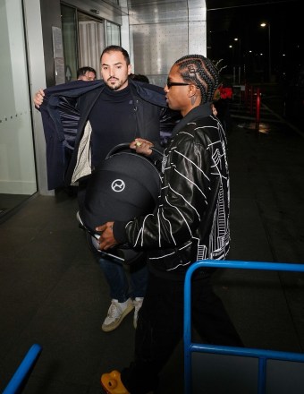 *EXCLUSIVE* Milan, ITALY  - Superstar Barbadian Singer and a pregnant Rihanna with the American Rapper ASAP Rocky depart from Milan's Linate Prime Milan Airport as ASAP was spotted carrying his baby son as the rapper was also seen wearing funky funny shoes.  Pictured: Asap Rocky  BACKGRID USA 27 FEBRUARY 2023   BYLINE MUST READ: Cobra Team / BACKGRID  USA: +1 310 798 9111 / usasales@backgrid.com  UK: +44 208 344 2007 / uksales@backgrid.com  *UK Clients - Pictures Containing Children Please Pixelate Face Prior To Publication*