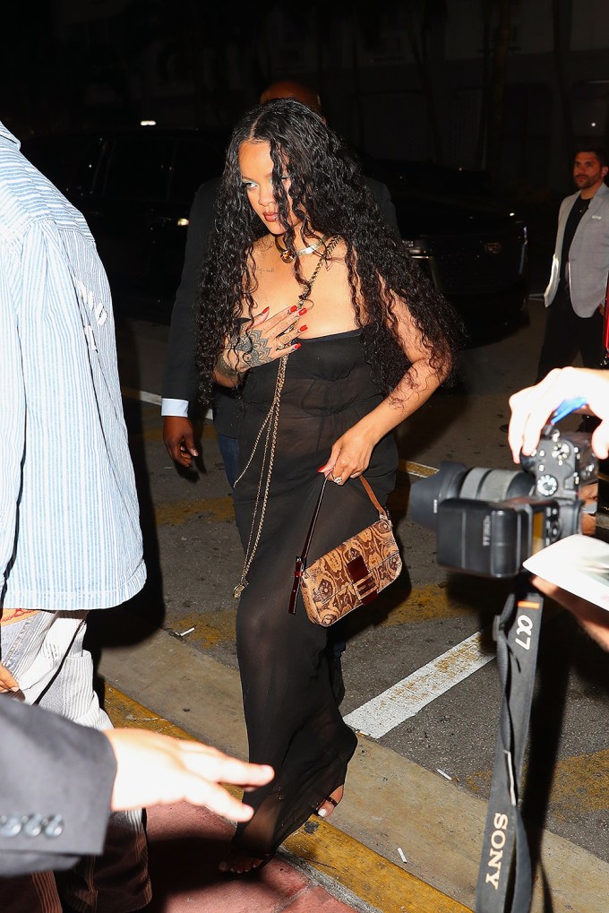 Rihanna wears sheer strapless dress at Miami’s Art Basel