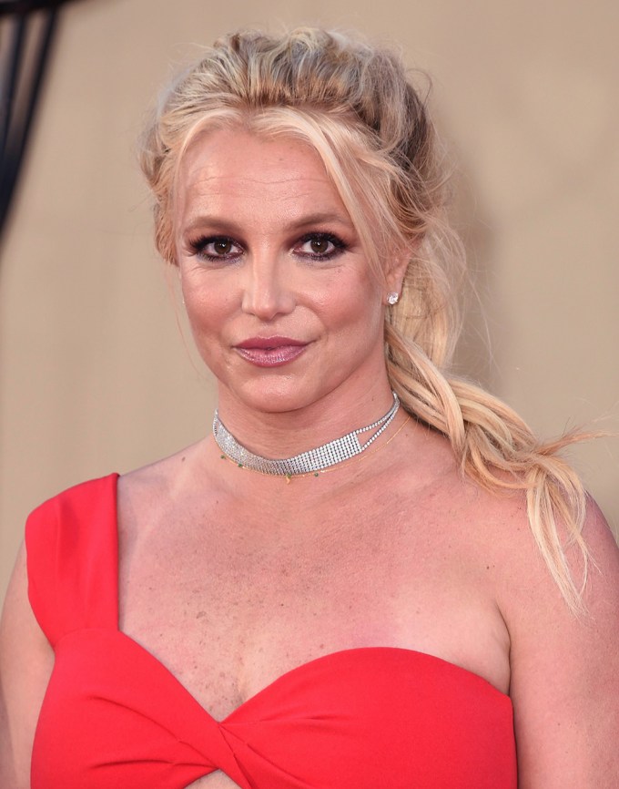 Britney Spears Blonde & Brown Highlighted Ponytail With Side Bangs (2019)