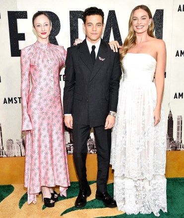 Andrea Riseborough, left, Rami Malek and Margot Robbie pose together at the world premiere of "amsterdam" at Alice Tully Hall, New York World Premiere of "amsterdam"New York, USA - Sep 18, 2022