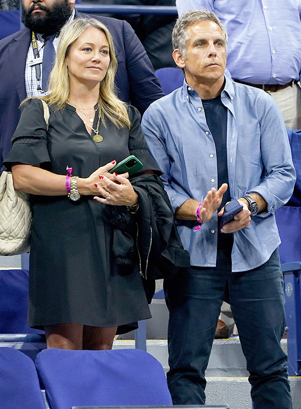 Christine Taylor & Ben Stiller attend the 2022 US Open. 
