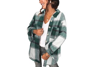 A woman wearing a flannel jacket