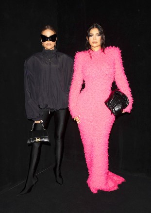 Kylie Jenner and Khloe Kardashian look chic at Balenciaga in Paris. 01 Oct 2022 Pictured: Kylie Jenner, Khloe Kardashian. Photo credit: TheRealSPW / MEGA TheMegaAgency.com +1 888 505 6342 (Mega Agency TagID: MEGA903400_001.jpg) [Photo via Mega Agency]