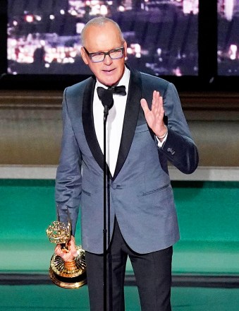 Michael Keaton accepts the Emmy for outstanding lead actor in a limited or anthology series or movie for "Dopesick" at the 74th Primetime Emmy Awards, at the Microsoft Theater in Los Angeles
2022 Primetime Emmy Awards - Show, Los Angeles, United States - 12 Sep 2022
